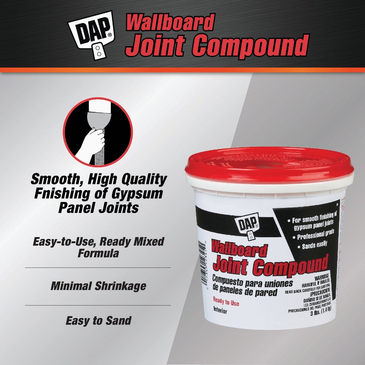 Dap 3 Lb. Pre-Mixed Latex Wallboard Drywall Joint Compound - photo 2 Dap 3 Lb. Pre-Mixed Latex Wallboard Drywall Joint Compound - photo 2
