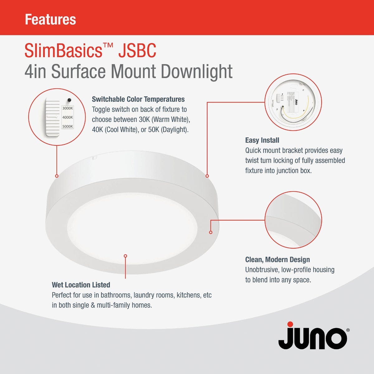Juno SlimBasics JSBC 4 In. CCT LED Surface Mount Disc Light - photo 6 Juno SlimBasics JSBC 4 In. CCT LED Surface Mount Disc Light - photo 6