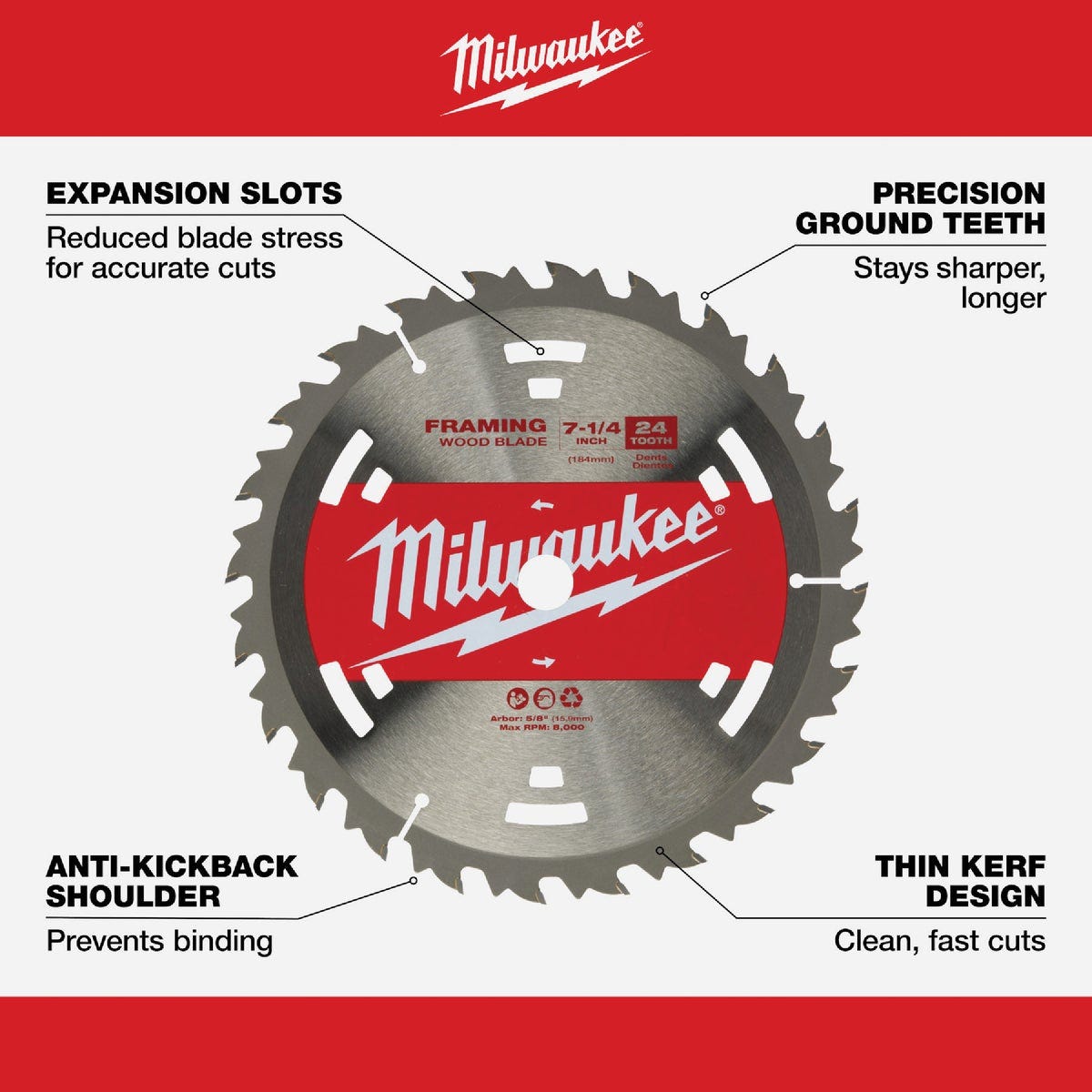 Milwaukee 7-1/4 In. 24-Tooth Construction Framing Circular Saw Blade, Bulk - photo 4