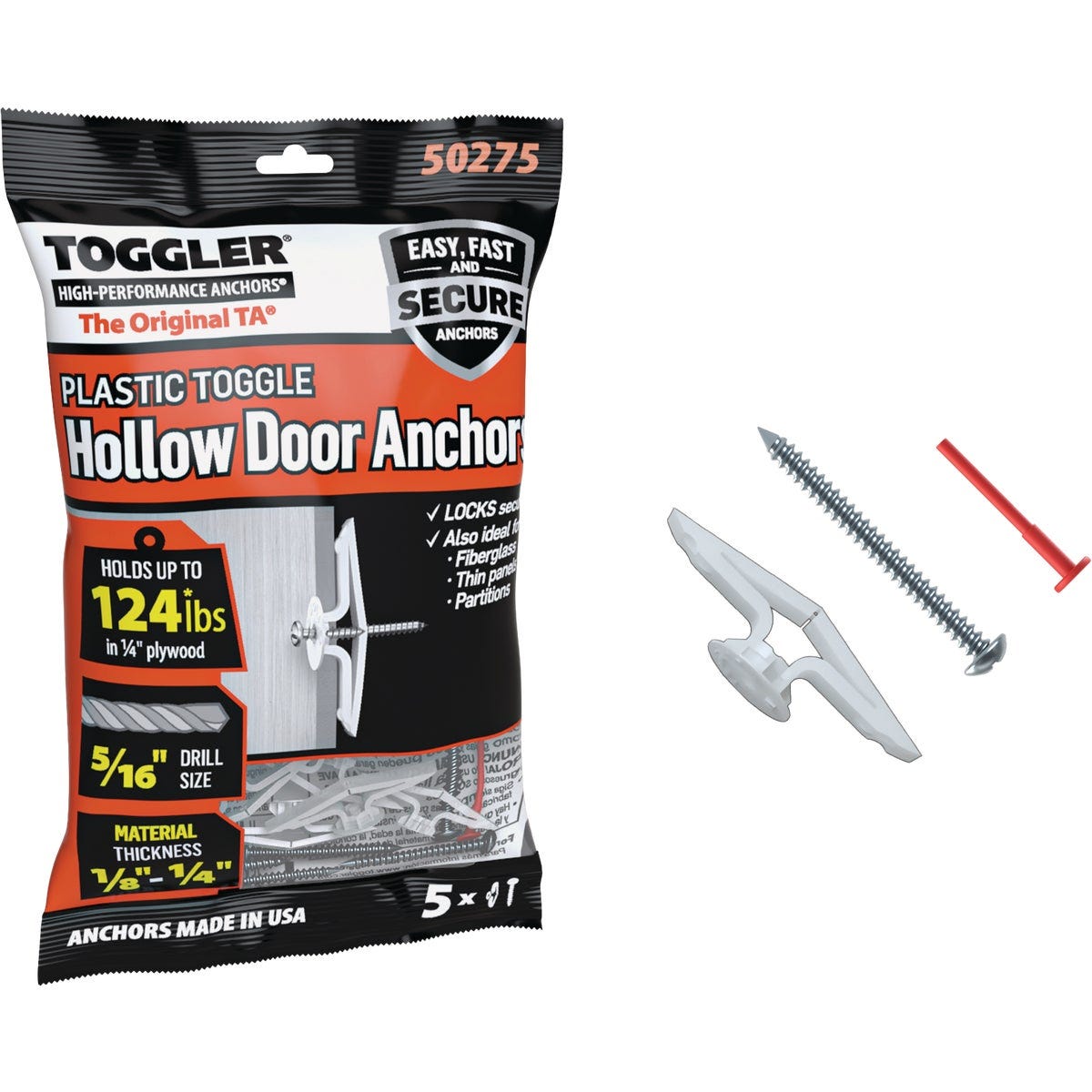 Toggler #8 x 1-1/4 In. Plastic Hollow Wall Anchors (5-Count) Toggler #8 x 1-1/4 In. Plastic Hollow Wall Anchors (5-Count)