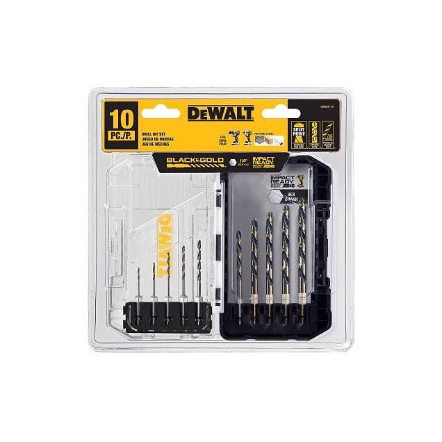 DeWalt Black & Gold HSS 10-Piece Hex Shank Drill Bit Set