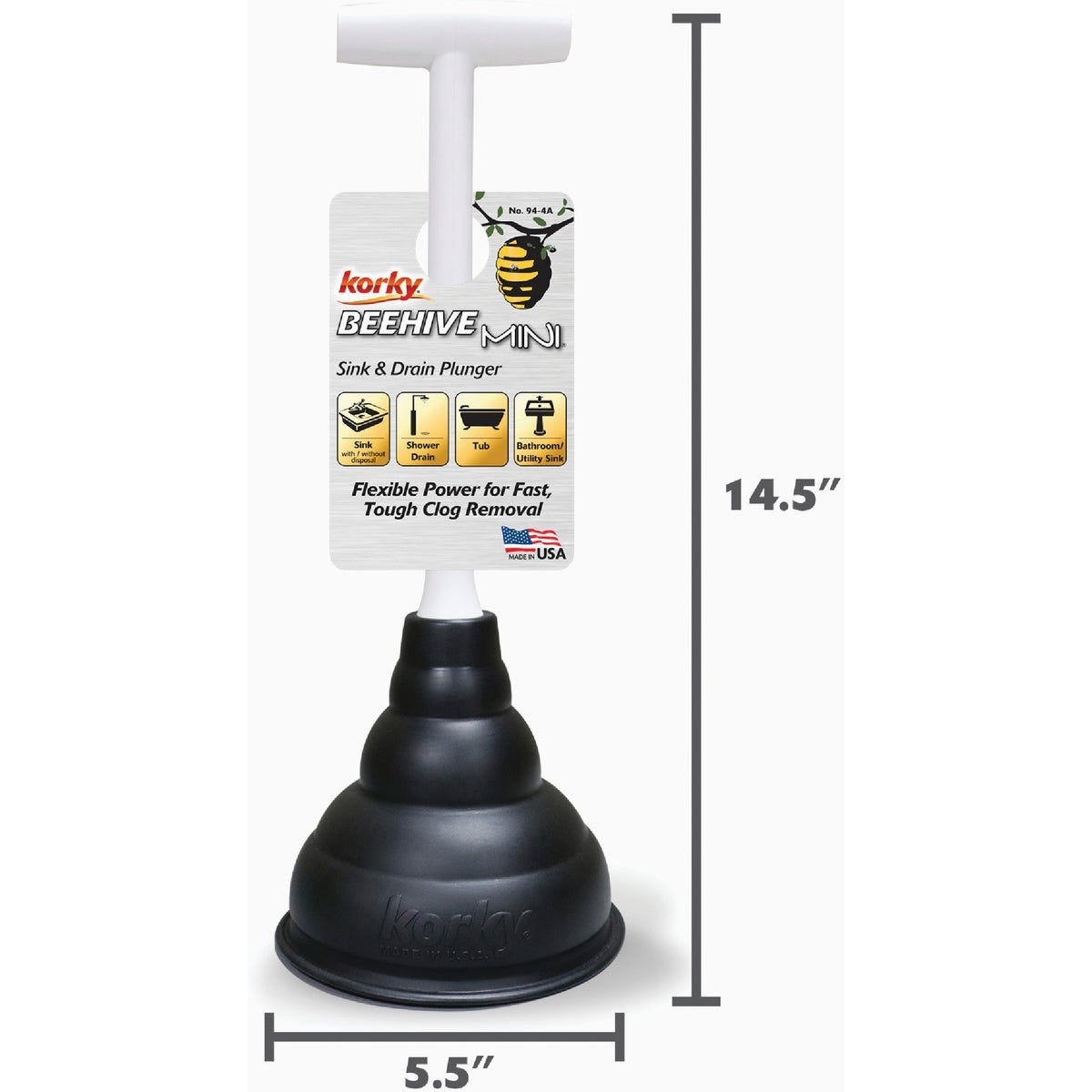 Korky BEEHIVE 5-1/2 In. Mini Sink & Drain Plunger - photo 5