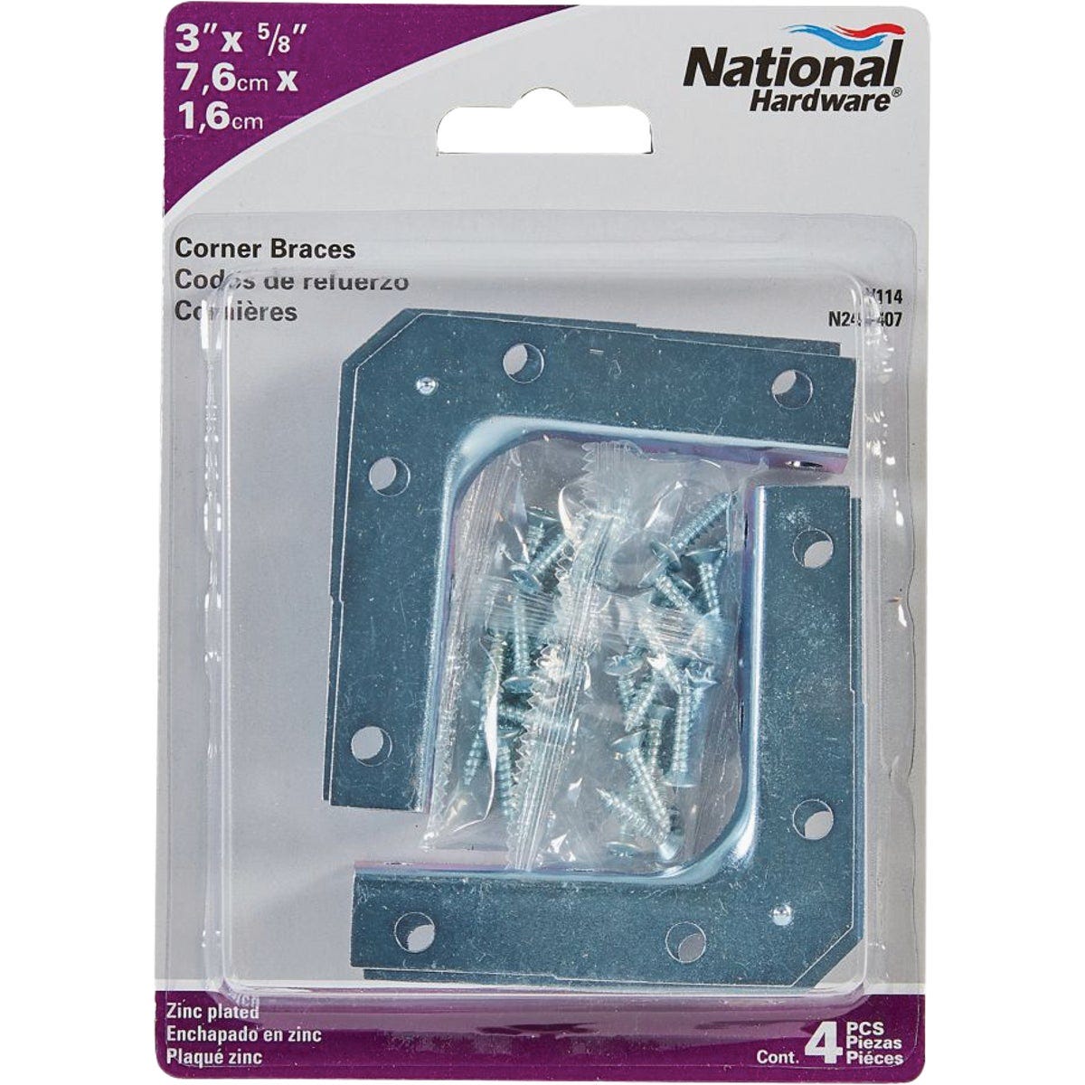 National Hardware 3 In. x 5/8 In. Zinc Corner Brace (4-Count) - photo 2 National Hardware 3 In. x 5/8 In. Zinc Corner Brace (4-Count) - photo 2