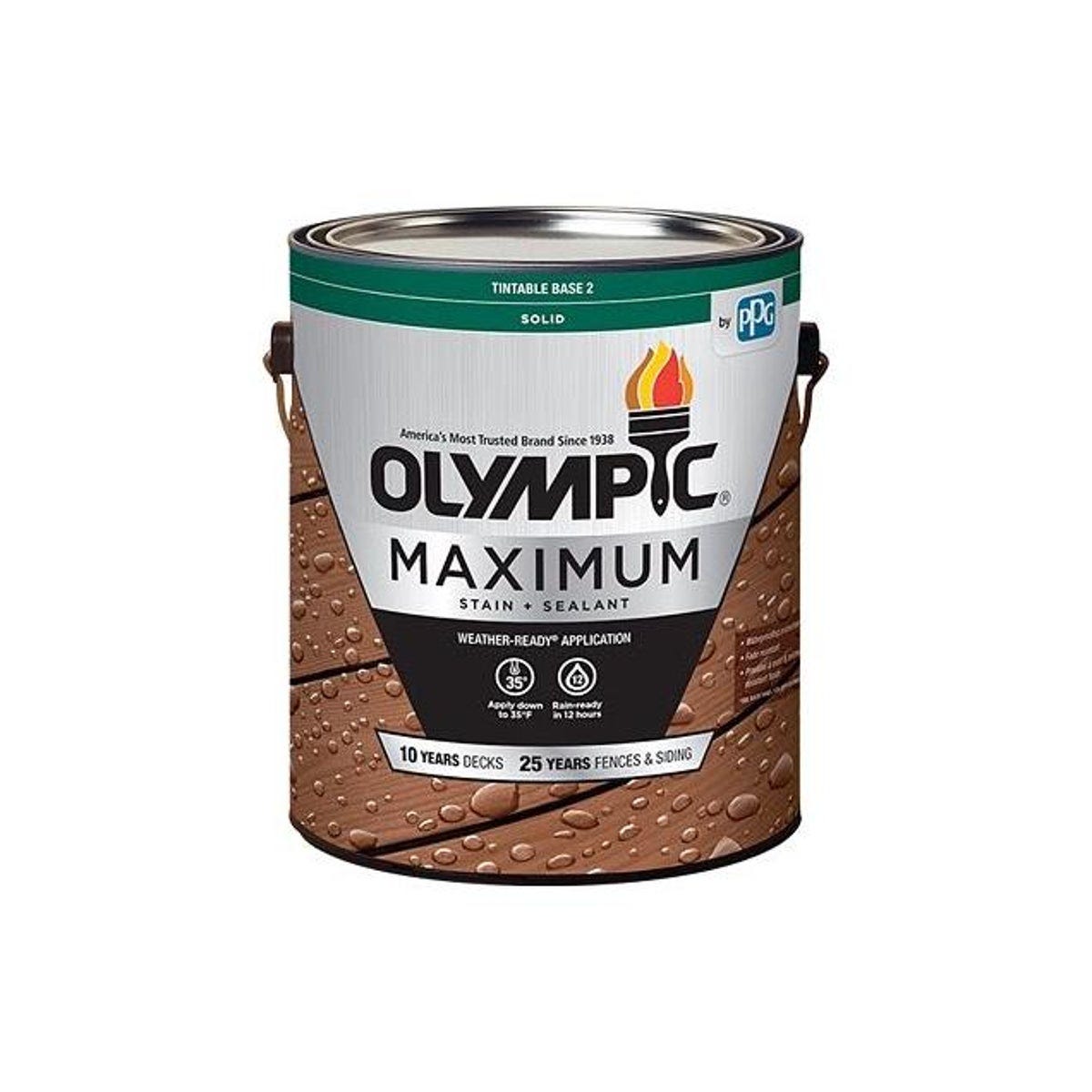 Olympic Acrylic Maximum Deck, Fence & Siding Exterior Stain & Sealant, Tint Base 2, 1 Gal. Olympic Acrylic Maximum Deck, Fence & Siding Exterior Stain & Sealant, Tint Base 2, 1 Gal.