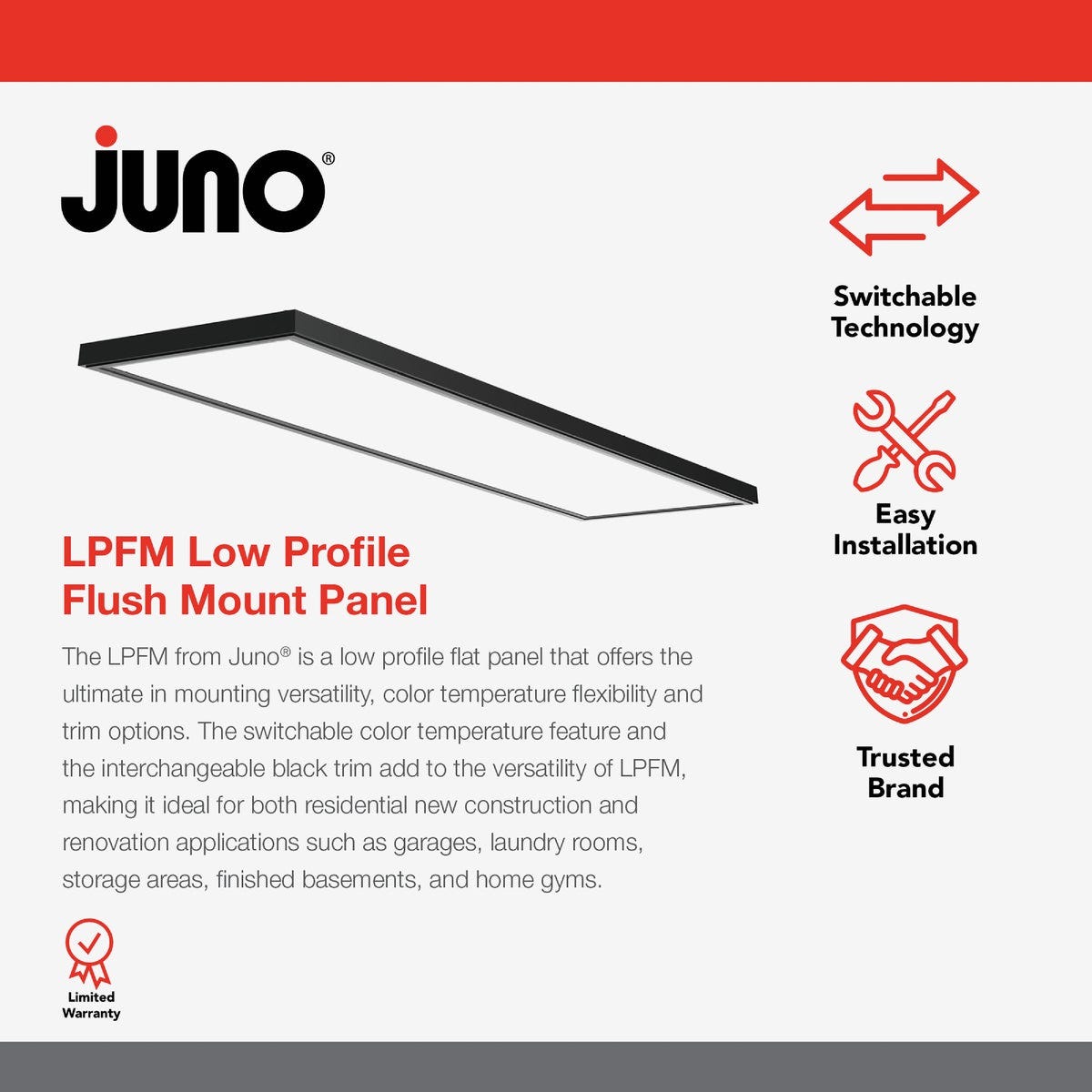 Juno 1 Ft. x 4 Ft. CCT LED Flat Panel Utility Surface Mount Ceiling Fixture with Interchangeable Trim - photo 5 Juno 1 Ft. x 4 Ft. CCT LED Flat Panel Utility Surface Mount Ceiling Fixture with Interchangeable Trim - photo 5