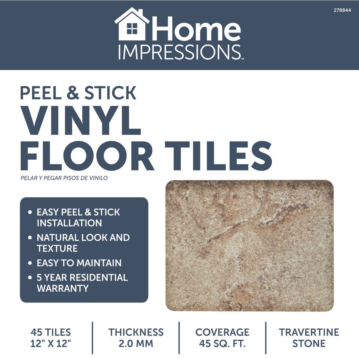 Home Impressions Travertine 12 In. x 12 In. Vinyl Floor Tile (45 Sq. Ft./Box) - photo 2