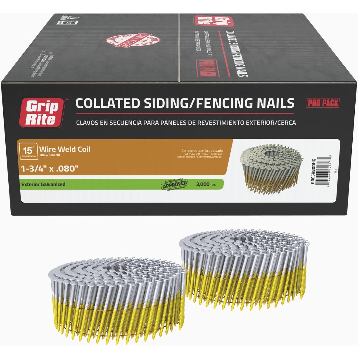 Grip-Rite 1-3/4 In. x 0.080 In. 15 Deg. Wire Weld Galvanized Ring Shank Collated Siding Nails (3000 Ct.) Grip-Rite 1-3/4 In. x 0.080 In. 15 Deg. Wire Weld Galvanized Ring Shank Collated Siding Nails (3000 Ct.)