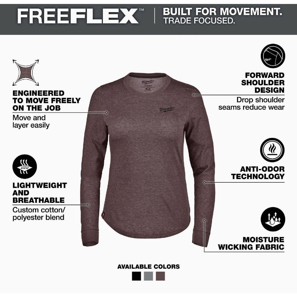 Milwaukee FREEFLEX Women's Small Purple Long Sleeve Hybrid T-Shirt - photo 3