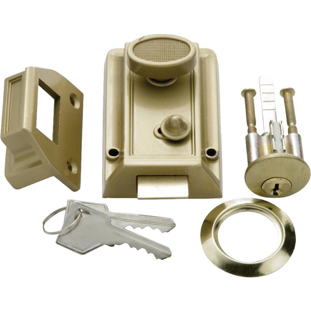 First Watch Security Brass Night Latch with Locking Cylinder First Watch Security Brass Night Latch with Locking Cylinder