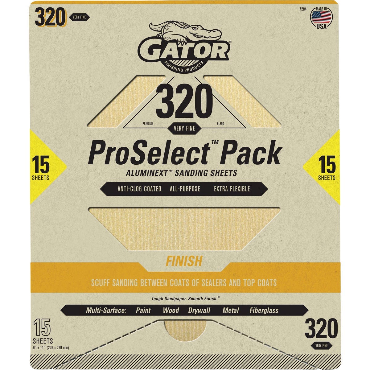 Gator Grit 9 In. x 11 In. Fine Premium Sanding Sheet, 320 Grit (15-Pack)