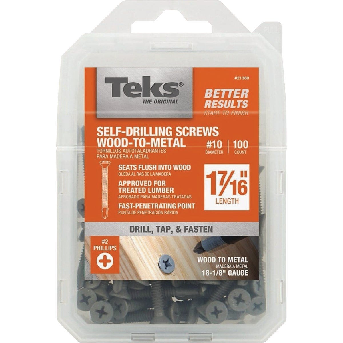 Teks #10 x 1-7/16 In. Phillips Flat Head Self-Drilling Wood to Metal Screw (100-Count) Teks #10 x 1-7/16 In. Phillips Flat Head Self-Drilling Wood to Metal Screw (100-Count)