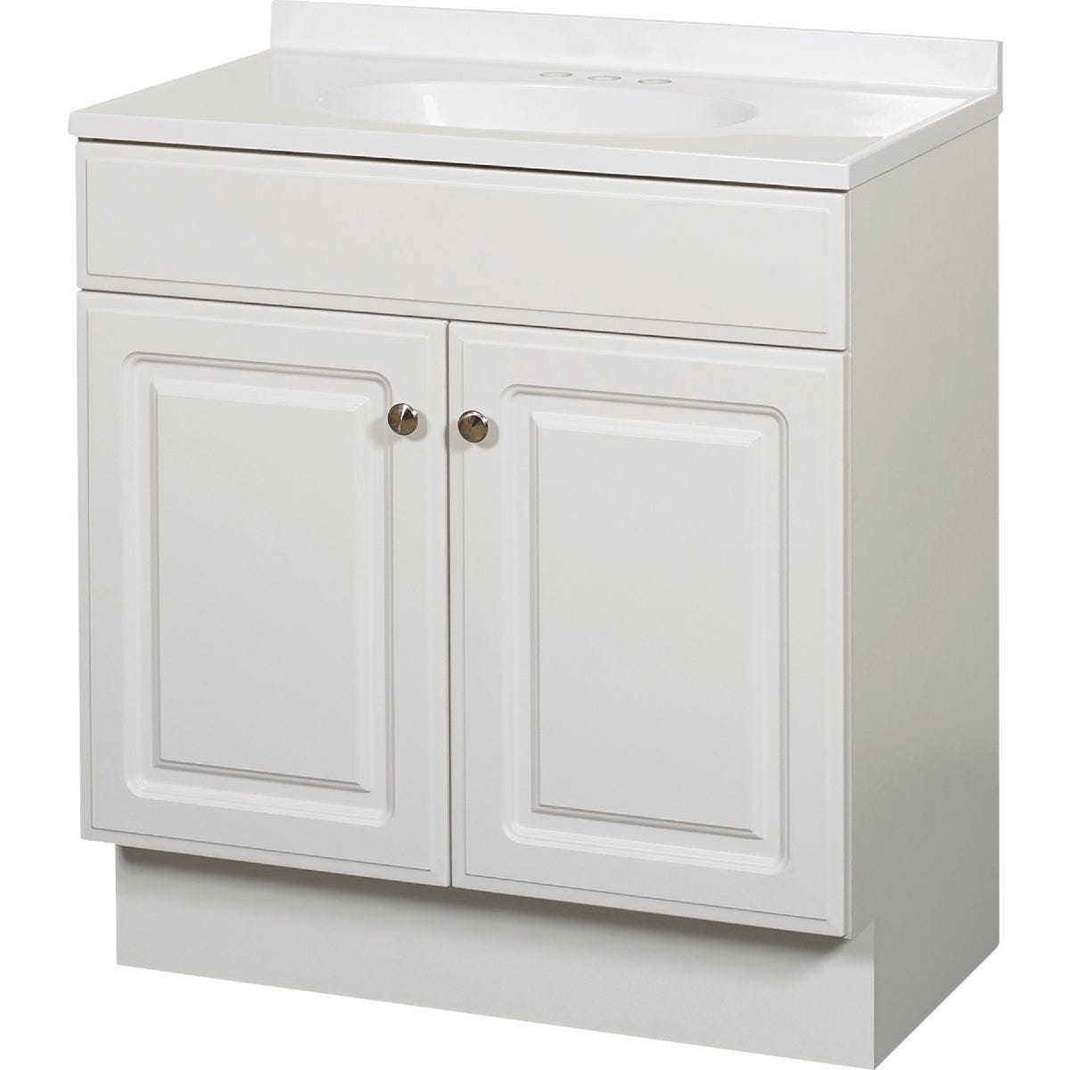 Zenith Zenna Home White 30 In. W x 35 In. H x 18 In. D Vanity with White Cultured Marble Top Zenith Zenna Home White 30 In. W x 35 In. H x 18 In. D Vanity with White Cultured Marble Top