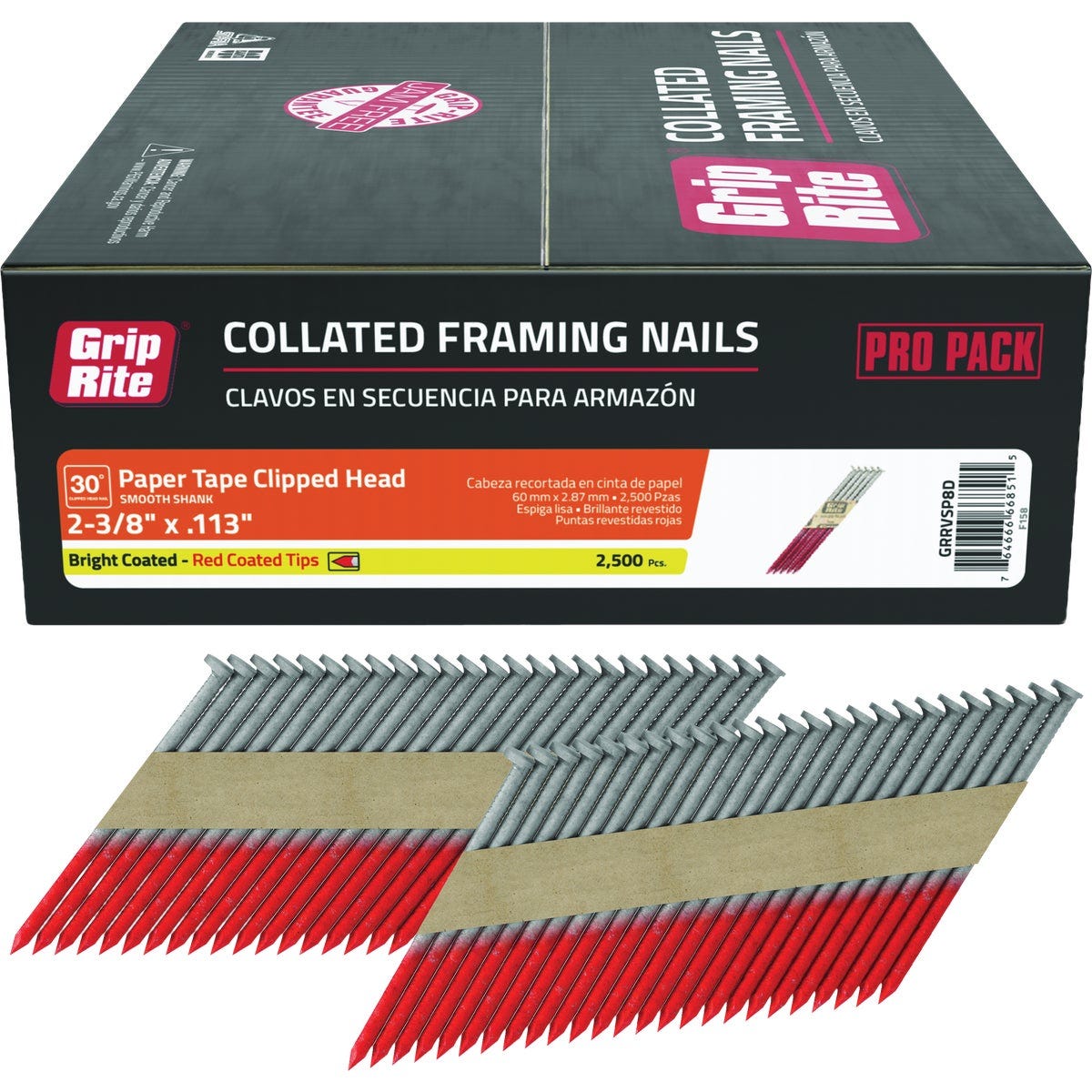 Grip-Rite 2-3/8 In. x 0.113 In. 30 Deg. Bright Coated Clipped Head Smooth Shank Paper Tape Collated Framing Nail (2500-Count) - photo 2 Grip-Rite 2-3/8 In. x 0.113 In. 30 Deg. Bright Coated Clipped Head Smooth Shank Paper Tape Collated Framing Nail (2500-Count) - photo 2