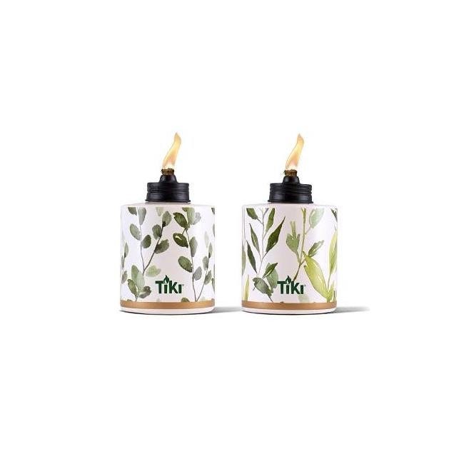 Tiki White Glass with Foliage Design Tabletop Torch (2-Pack) Tiki White Glass with Foliage Design Tabletop Torch (2-Pack)