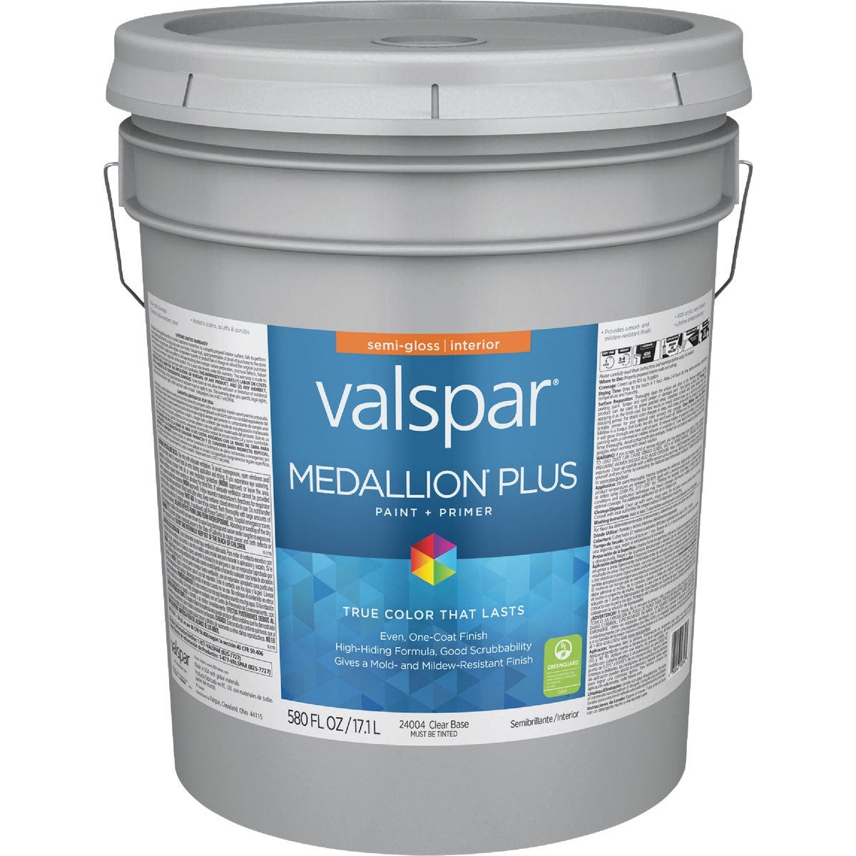 Valspar Medallion Plus Premium Paint & Primer Interior Semi-Gloss Paint, Clear Base, 5 Gal.