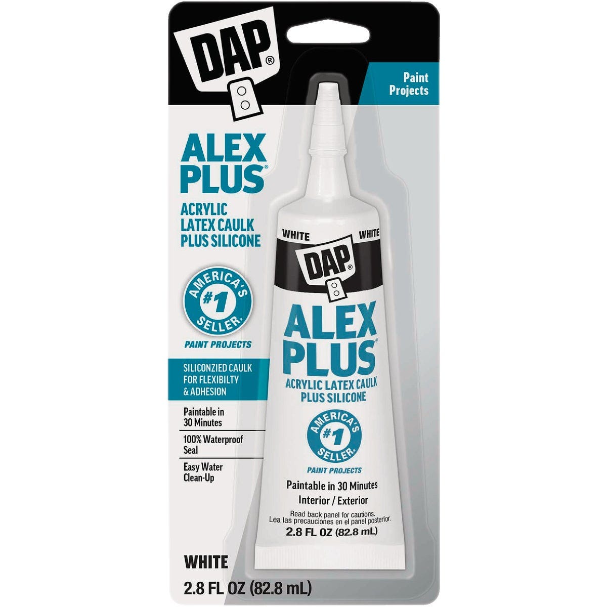 DAP Alex Plus 2.8 Oz. All-Purpose White Siliconized Acrylic Latex Caulk DAP Alex Plus 2.8 Oz. All-Purpose White Siliconized Acrylic Latex Caulk