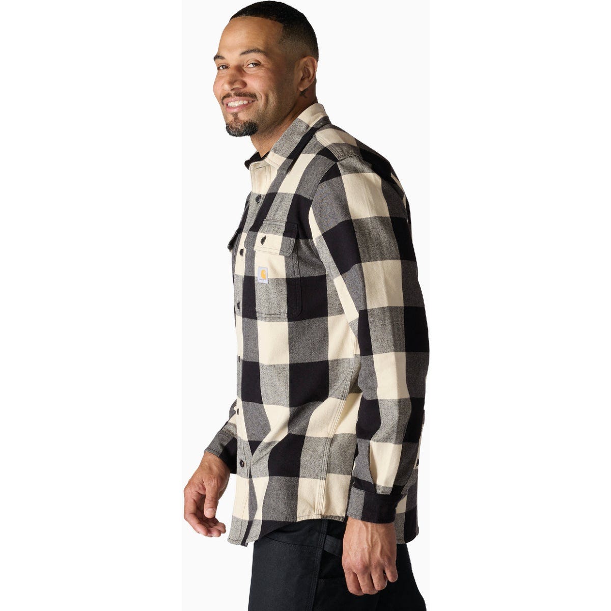 Carhartt Men's 4XL Regular Oat Milk Heavyweight Flannel Long-Sleeve Plaid Shirt, Loose Fit - photo 4 Carhartt Men's 4XL Regular Oat Milk Heavyweight Flannel Long-Sleeve Plaid Shirt, Loose Fit - photo 4