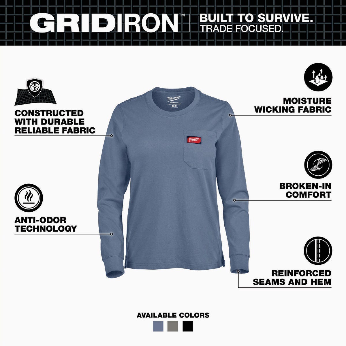 Milwaukee GRIDIRON Women's Large Blue Long Sleeve Pocket T-Shirt - photo 3 Milwaukee GRIDIRON Women's Large Blue Long Sleeve Pocket T-Shirt - photo 3