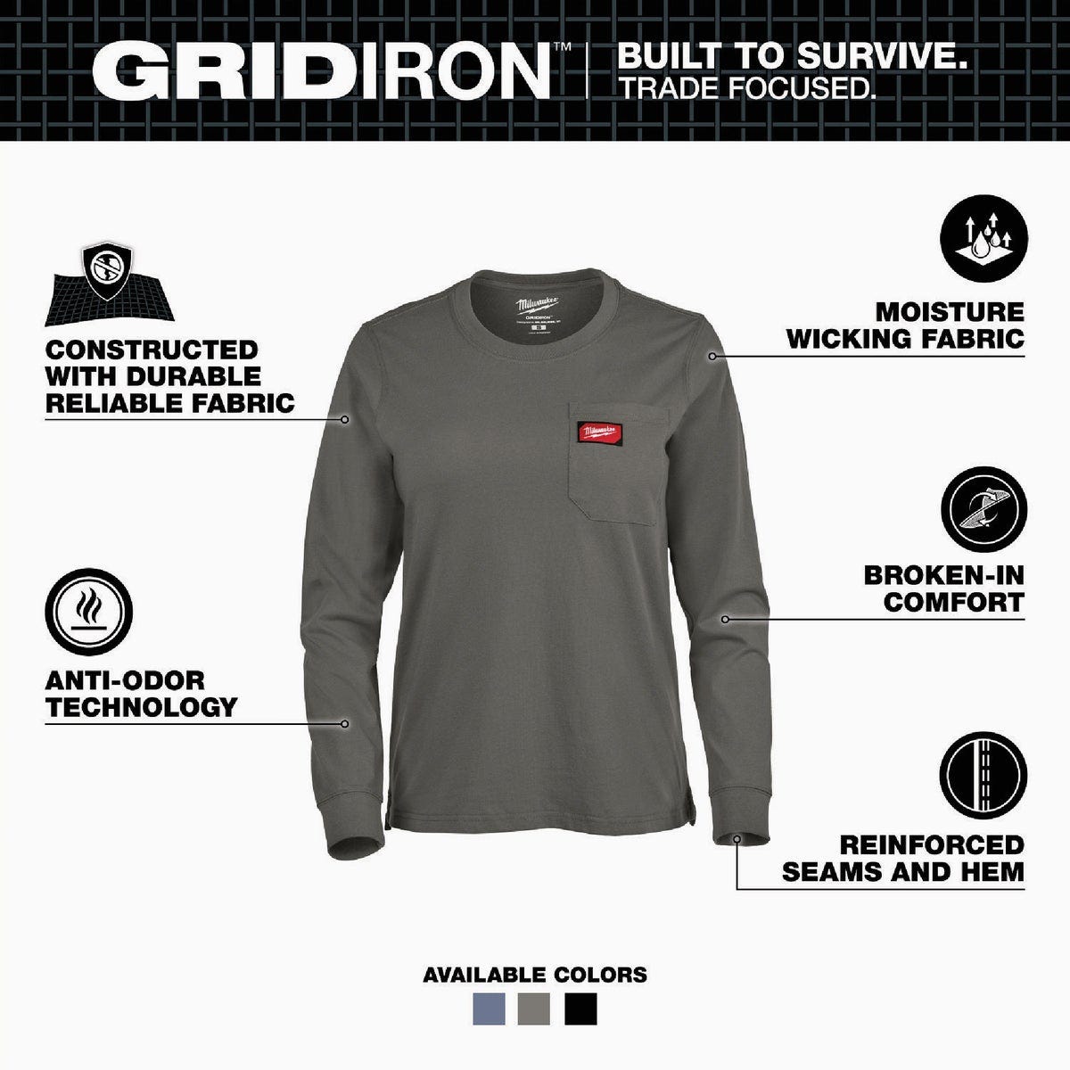 Milwaukee GRIDIRON Women's Large Gray Long Sleeve Pocket T-Shirt - photo 3