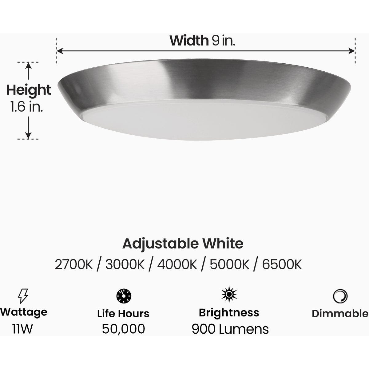 Feit 9 In. Brushed Nickel LED CCT Dimmable Flush Mount Ceiling Light Fixture - photo 6