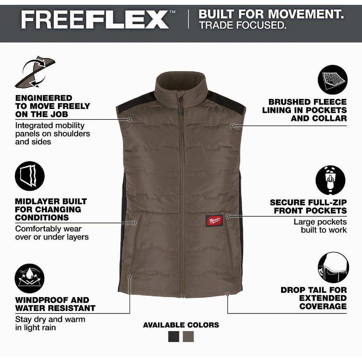 Milwaukee FREEFLEX Men's 2XL Brown Lightweight Insulated Vest - photo 2 Milwaukee FREEFLEX Men's 2XL Brown Lightweight Insulated Vest - photo 2