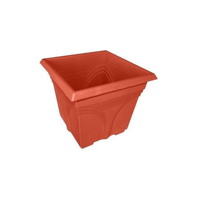 Southern Patio 15 In. Terra Cotta Plastic Medallion Deck Box Planter Southern Patio 15 In. Terra Cotta Plastic Medallion Deck Box Planter
