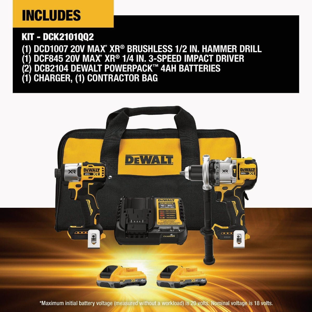 Dewalt 20V MAX XR 2-Tool Brushless Cordless Hammer Drill & Impact Driver Combo Kit with (2) POWERPACK Batteries & Charger - photo 2