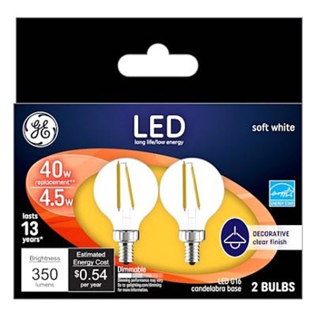 GE 2-Pack 4W 350 Lumens Soft White Decorative LED Light Bulbs GE 2-Pack 4W 350 Lumens Soft White Decorative LED Light Bulbs