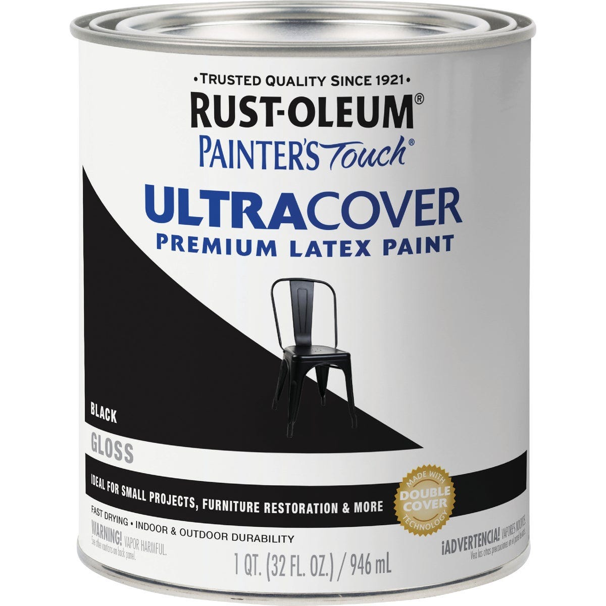 Rust-Oleum Painter's Touch 2X Ultra Cover Premium Latex Paint, Black Gloss, 1 Qt. - photo 2