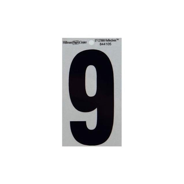 Hillman 5 In. Vinyl Black & Silver Reflective Adhesive Number, 9