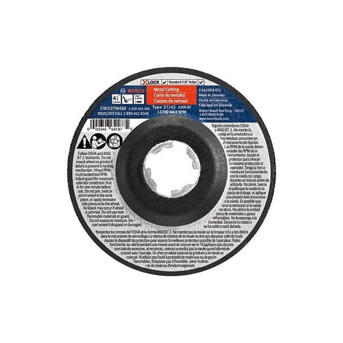 Bosch X-Lock 4-1/2 In. x 0.098 In. x 7/8 In. Type 27A Abrasive Metal Cut/Grind Wheel
