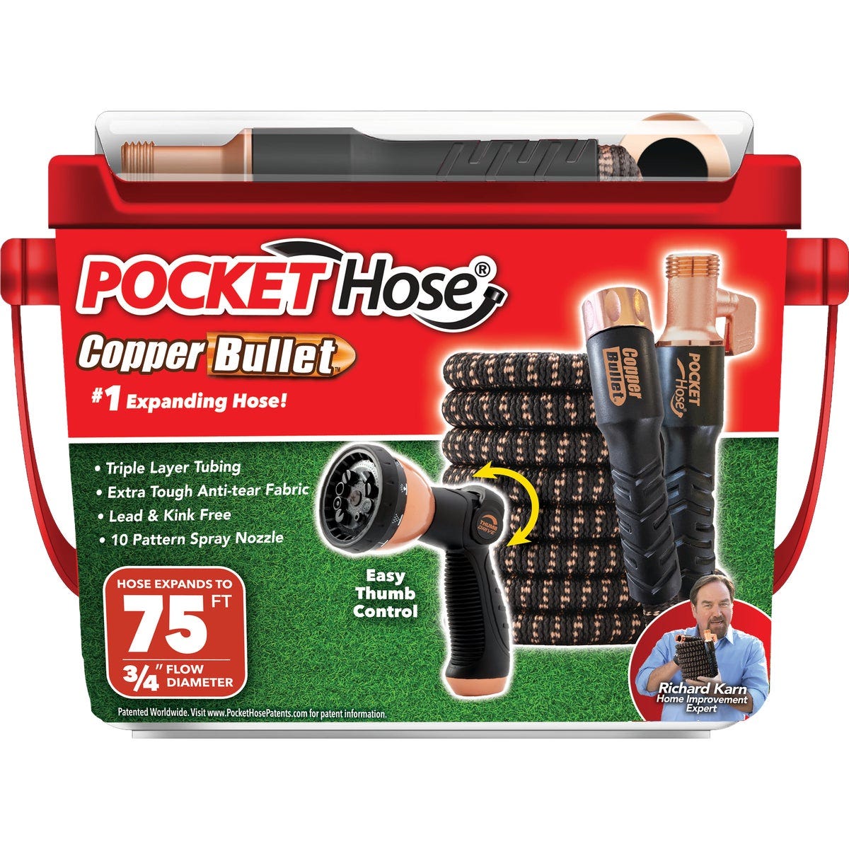 Pocket Hose Copper Bullet 3/4 In. x 75 Ft. No-Kink Hose & Nozzle Pocket Hose Copper Bullet 3/4 In. x 75 Ft. No-Kink Hose & Nozzle