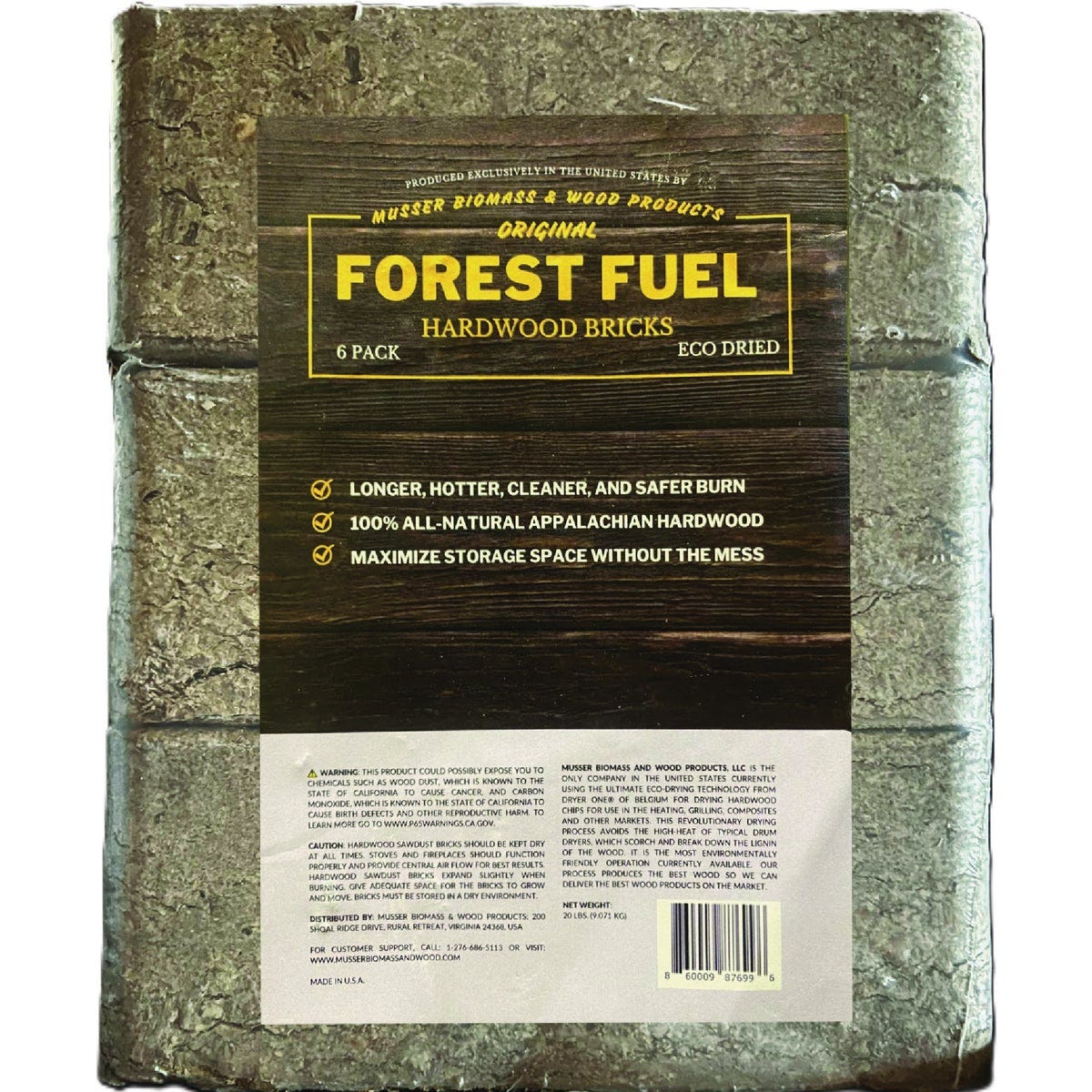Musser Forest Fuel Hardwood Bricks (6-Pack)