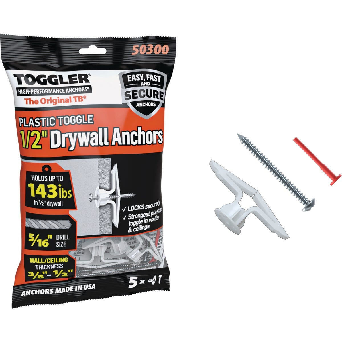 Toggler #8 x 1-1/2 In. Plastic Hollow Wall Anchors (5 Ct.)