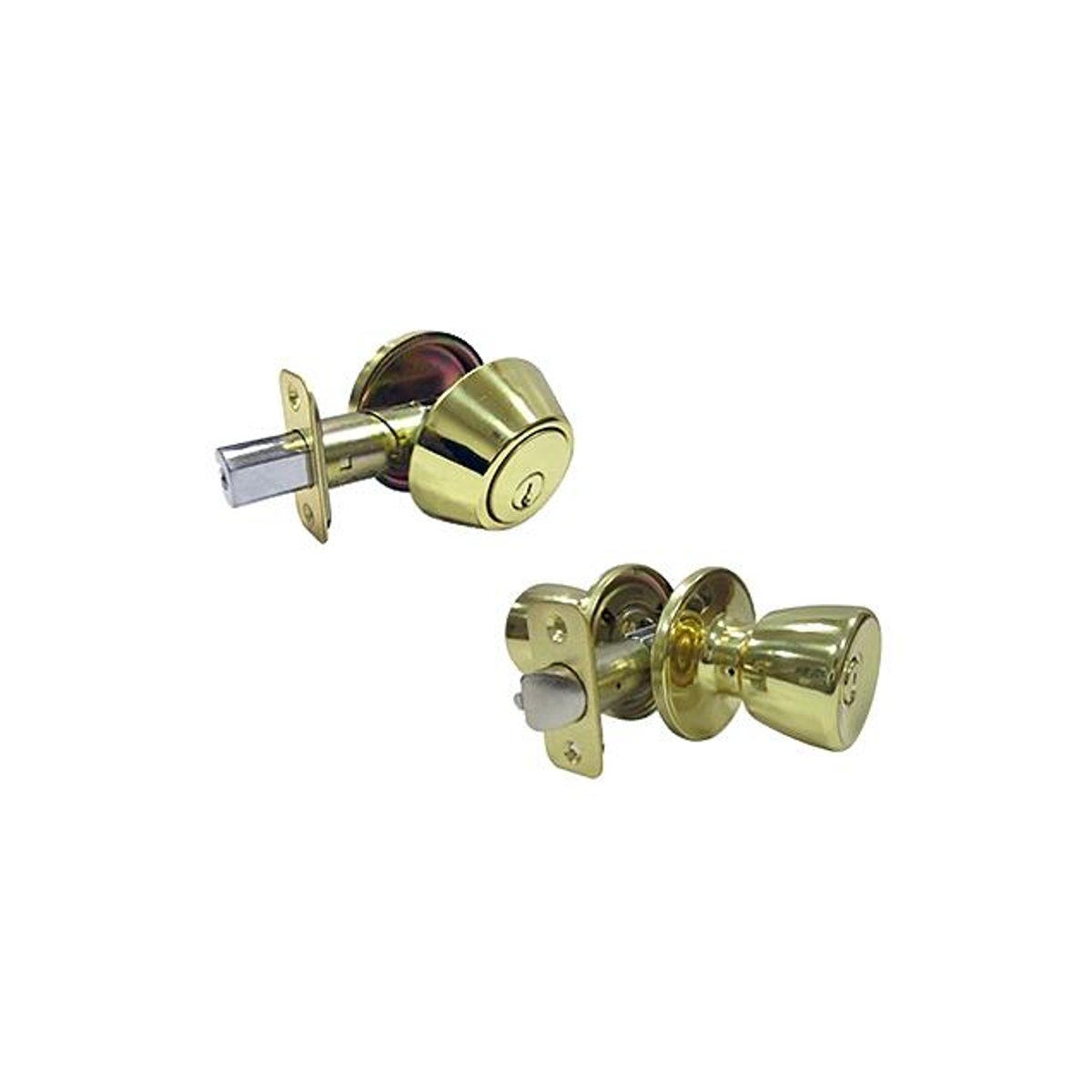TruGuard Polished Brass Deadbolt & Door Knob Combo