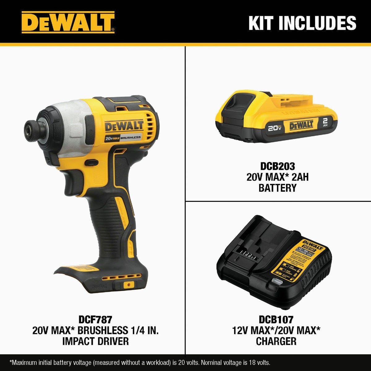 DEWALT 20V MAX Brushless 1/4 In. Hex Cordless Impact Driver Kit with 2.0 Ah Battery & Charger - photo 2