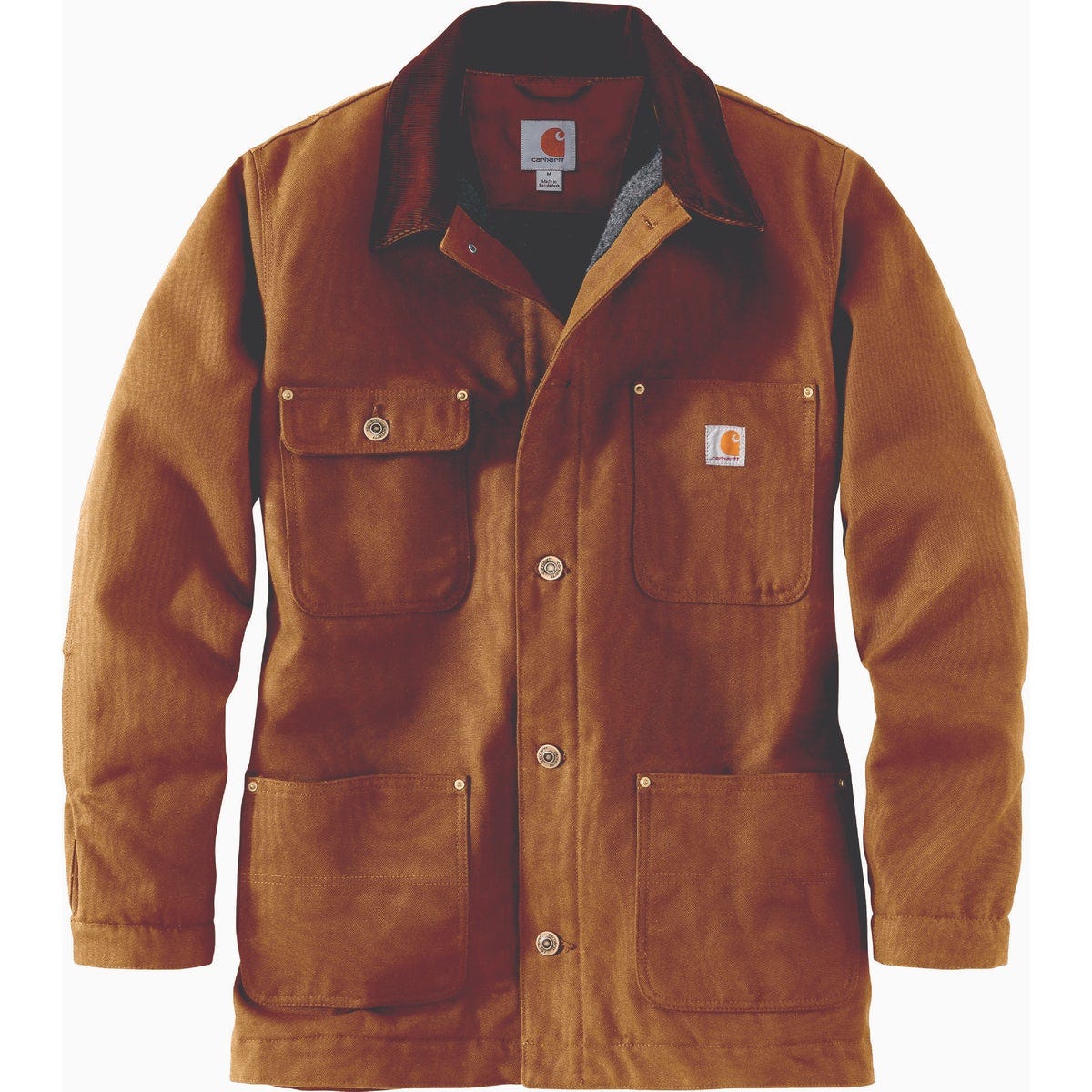 Carhartt Men's 2XL Regular Brown Firm Duck Blanket-Lined Chore Coat, Loose Fit
