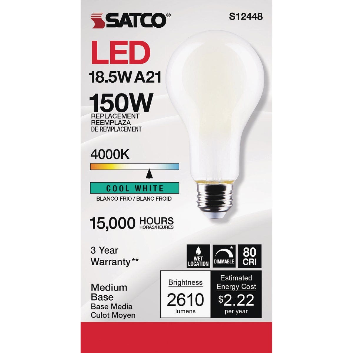 Satco 150W Equivalent 4000K Medium Base A21 LED Bulb - photo 2 Satco 150W Equivalent 4000K Medium Base A21 LED Bulb - photo 2