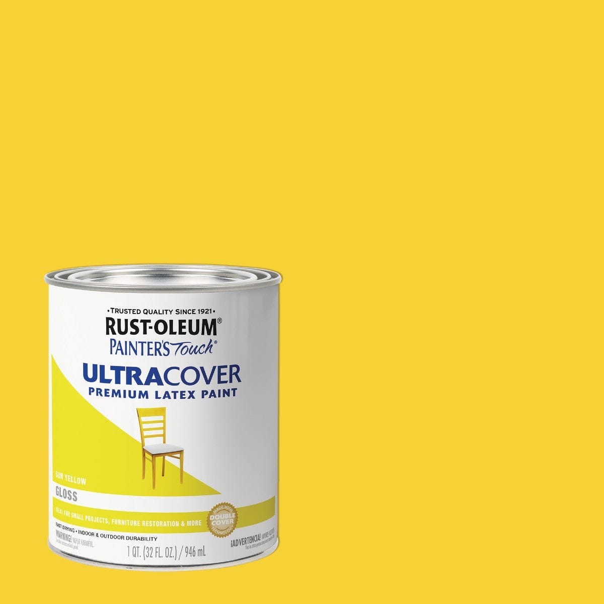 Rust-Oleum Painter's Touch 2X Ultra Cover Premium Latex Paint, Gloss Sun Yellow, 1 Qt.