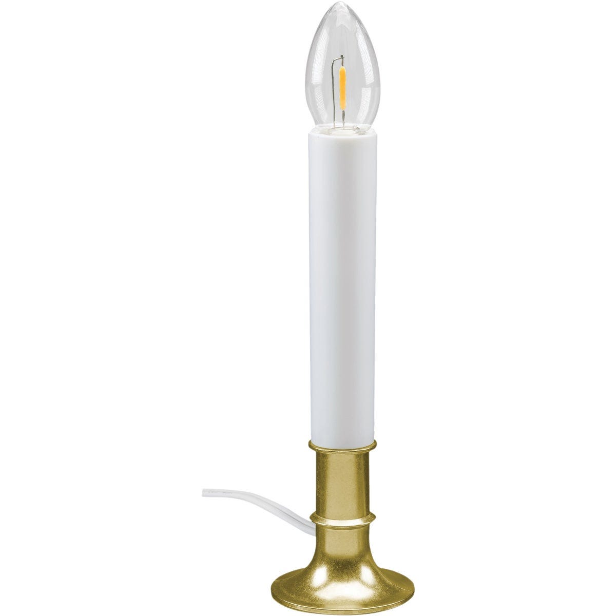 Xodus 8 In. H. x 1.75 In. D. Brass Finish Base Plug In Candle with 6 Hour Repeating Timer and Replaceable LED C7 Bulb