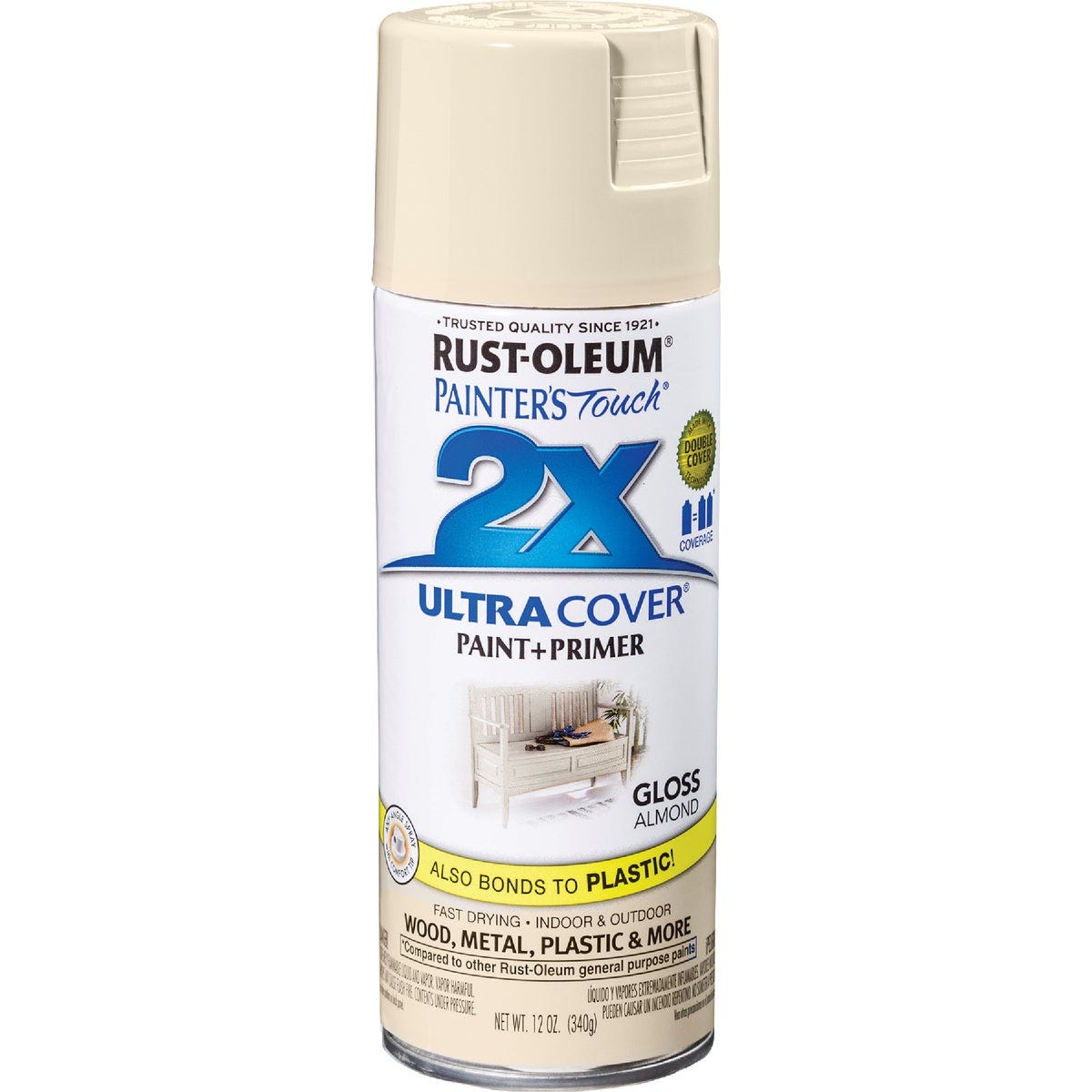 Rust-Oleum Painter's Touch 2X Ultra Cover 12 Oz. Gloss Paint + Primer Spray Paint, Almond - photo 2