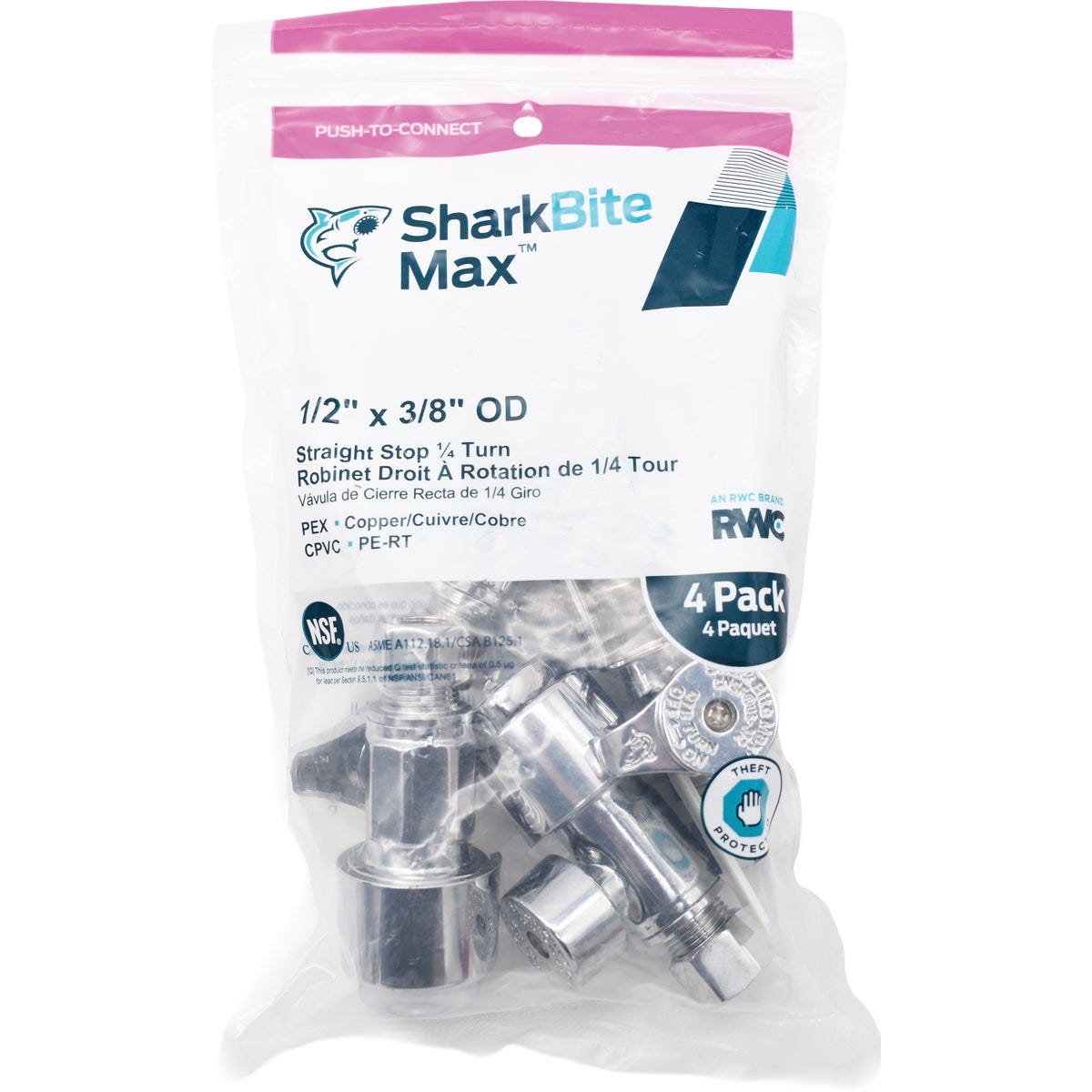 SharkBite 1/2 In. x 3/8 In. Compression Brass Straight Stop Valve (4-Pack) SharkBite 1/2 In. x 3/8 In. Compression Brass Straight Stop Valve (4-Pack)