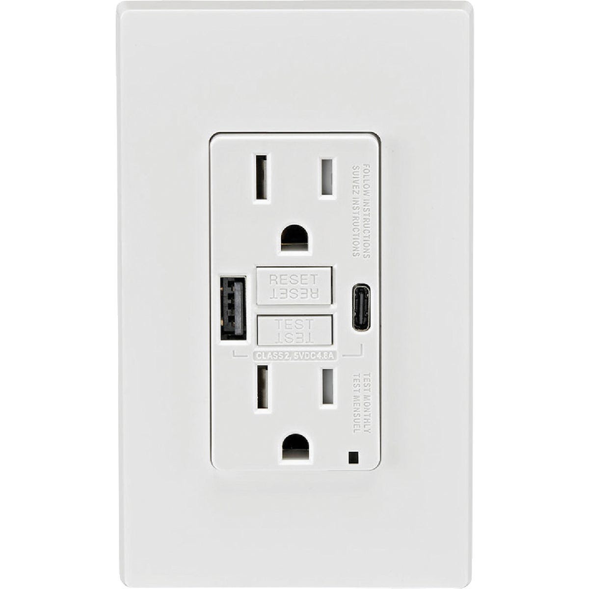 Leviton SmartlockPro White 2-Port USB Charging Outlet with 5-15R Self-Test GFCI In-Wall Charger Duplex Outlet - photo 3