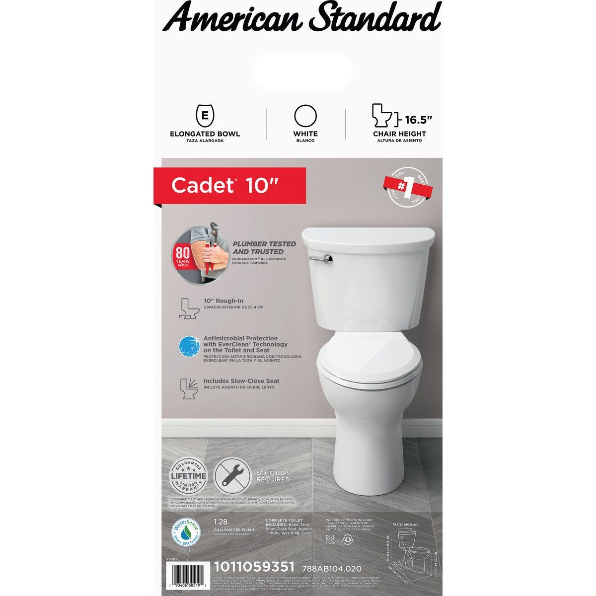 American Standard Cadet 10 In. Rough-In White Chair Height Elongated Bowl 1.28 GPF Toilet - photo 2 American Standard Cadet 10 In. Rough-In White Chair Height Elongated Bowl 1.28 GPF Toilet - photo 2