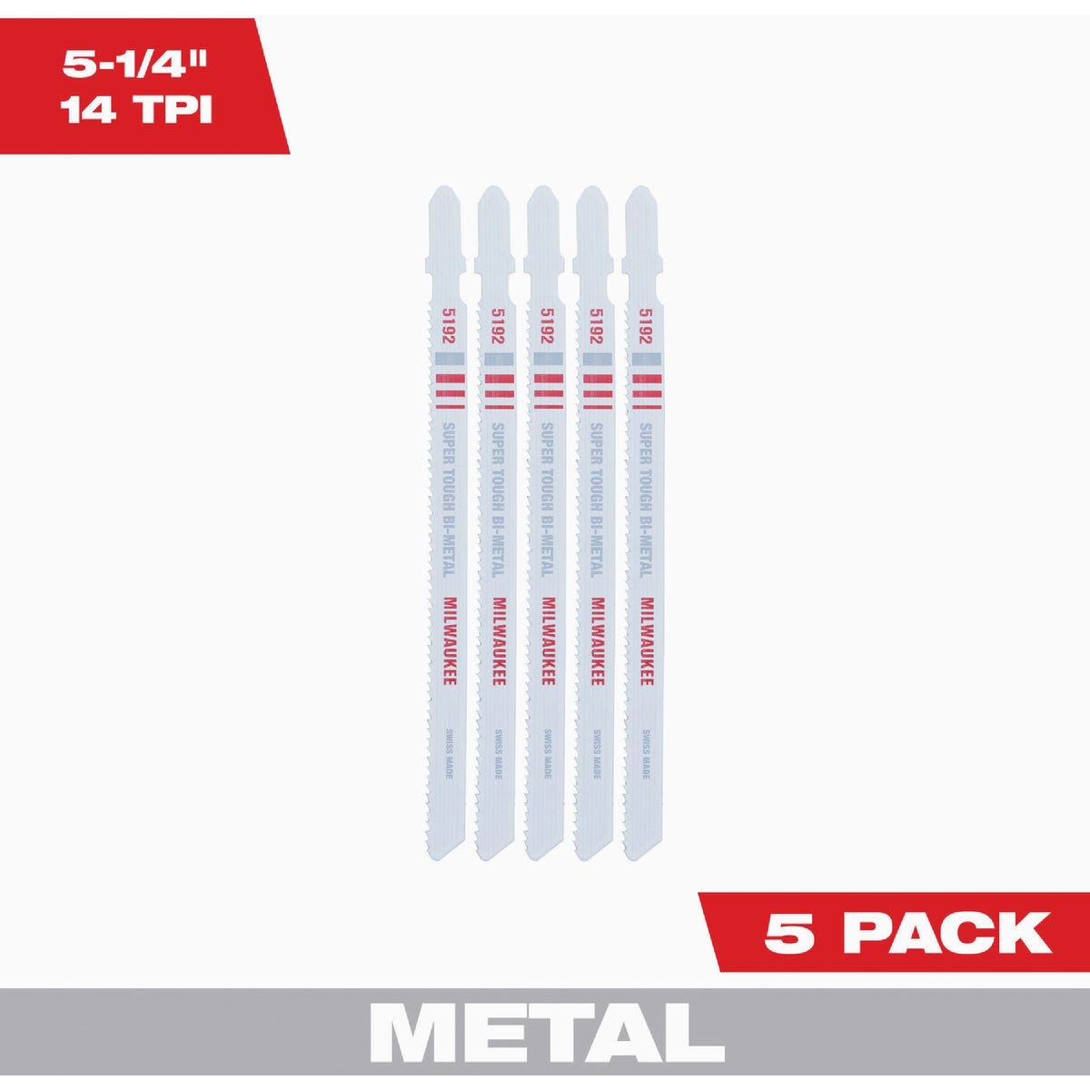 Milwaukee 5-1/4 In. x 14 TPI T-Shank Bi-Metal Jig Saw Blade for Metal (5-Pack) Milwaukee 5-1/4 In. x 14 TPI T-Shank Bi-Metal Jig Saw Blade for Metal (5-Pack)