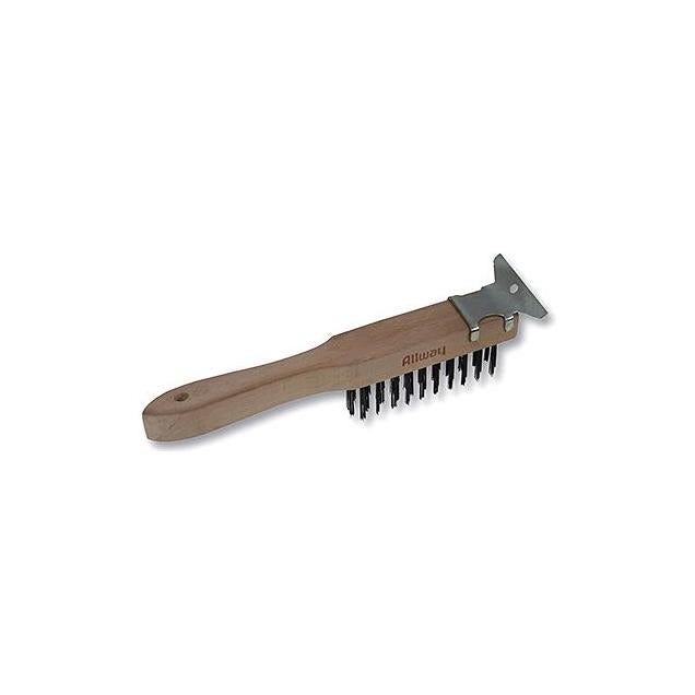 Allway Wood Handle Heavy-Duty Wire Brush with Scraper