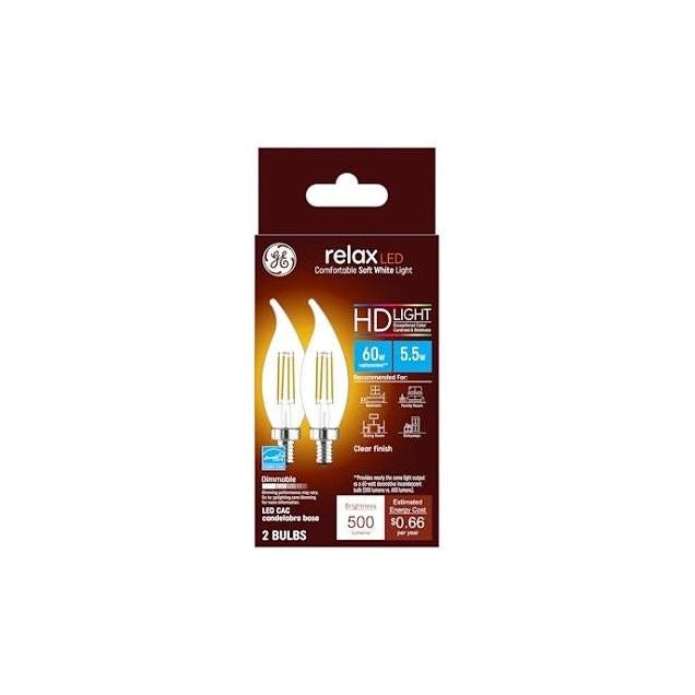 GE 2-Pack 5.5W 500 Lumens Soft White Relax HD Decorative LED Light Bulbs