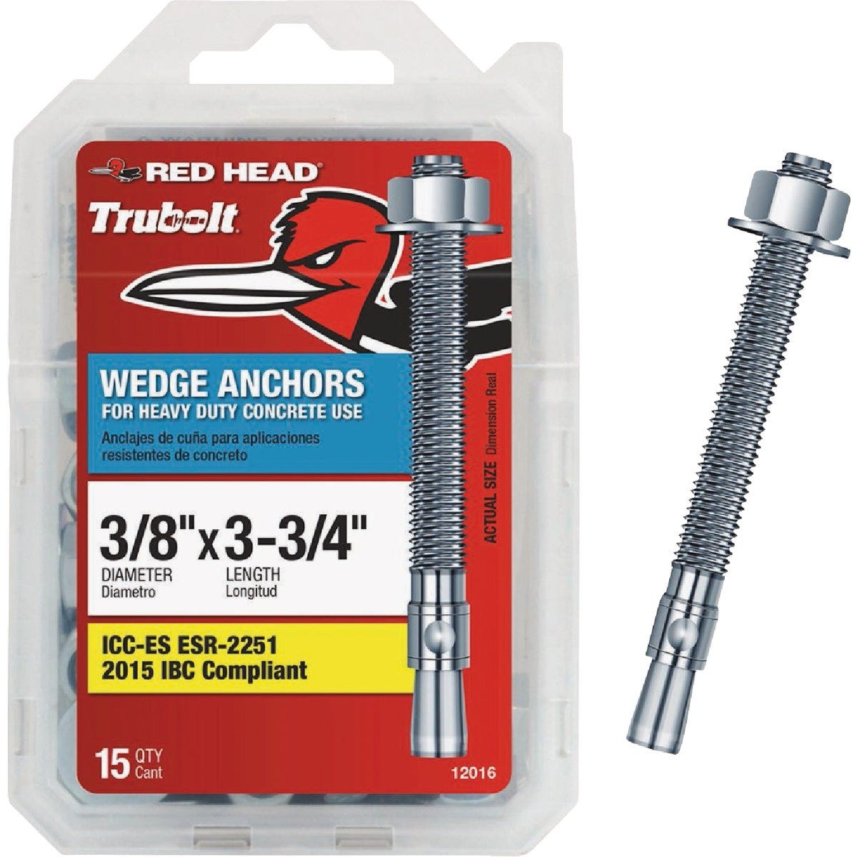 Red Head 3/8 In. x 3-3/4 In. Concrete Wedge Anchor (15-Count) Red Head 3/8 In. x 3-3/4 In. Concrete Wedge Anchor (15-Count)