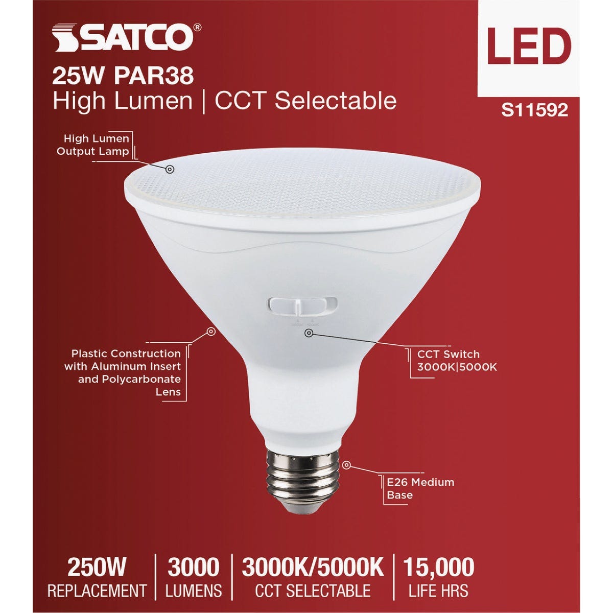 Satco 250W Equivalent PAR38 Medium Base CCT Selectable LED Light Bulb - photo 2