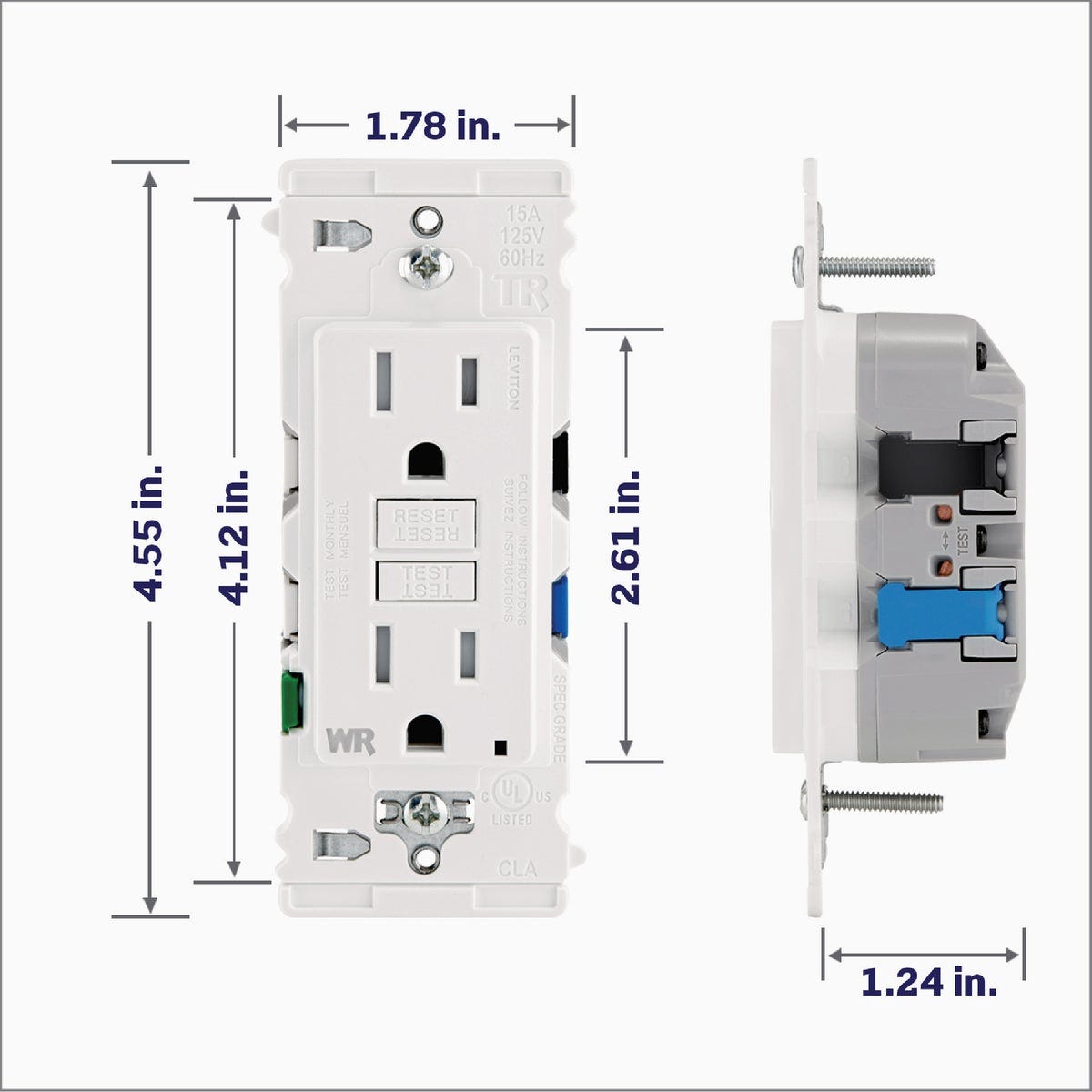 Leviton Lever Edge Self-Test 15A Tamper/Weather-Resistant GFCI Duplex Outlet - photo 5 Leviton Lever Edge Self-Test 15A Tamper/Weather-Resistant GFCI Duplex Outlet - photo 5